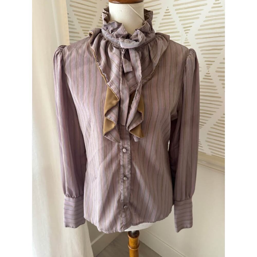 Vintage Jonathan Martin 70s 80s Pussybow Blouse Size 11/12 Small Medium